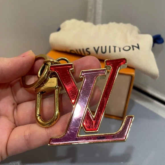 Used Louis Vuitton Logo Glass Initials Keychain Bag Charm Full Inclusion Auth!! - Picture 2 of 12